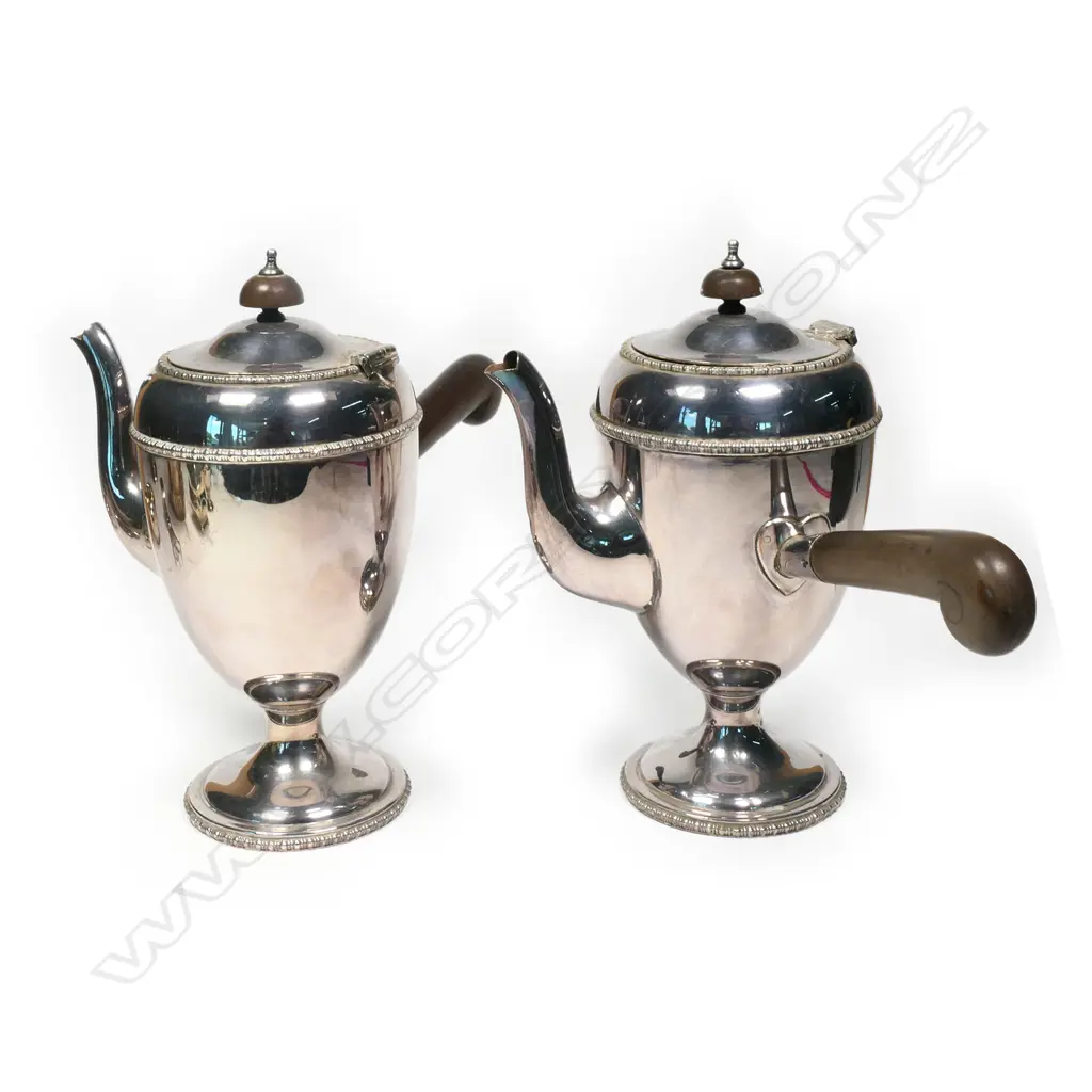 A pair of silver plate early 20thC hot chocolate pots, Image 1++