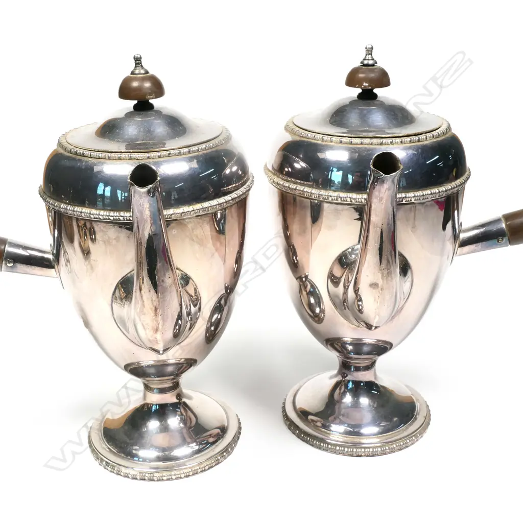 A pair of silver plate early 20thC hot chocolate pots, Image 1++