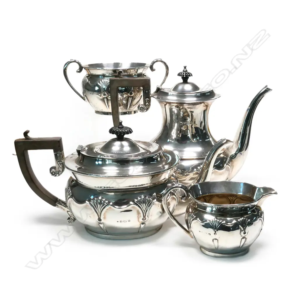 An Edwardian silver four-piece tea and coffee set, Image 1++