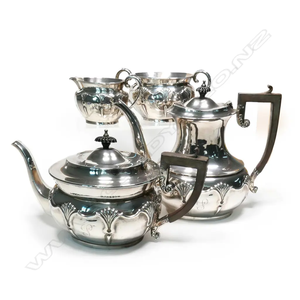An Edwardian silver four-piece tea and coffee set, Image 1++