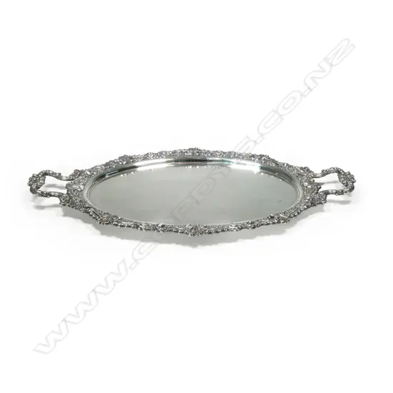 A silver two handled tray,