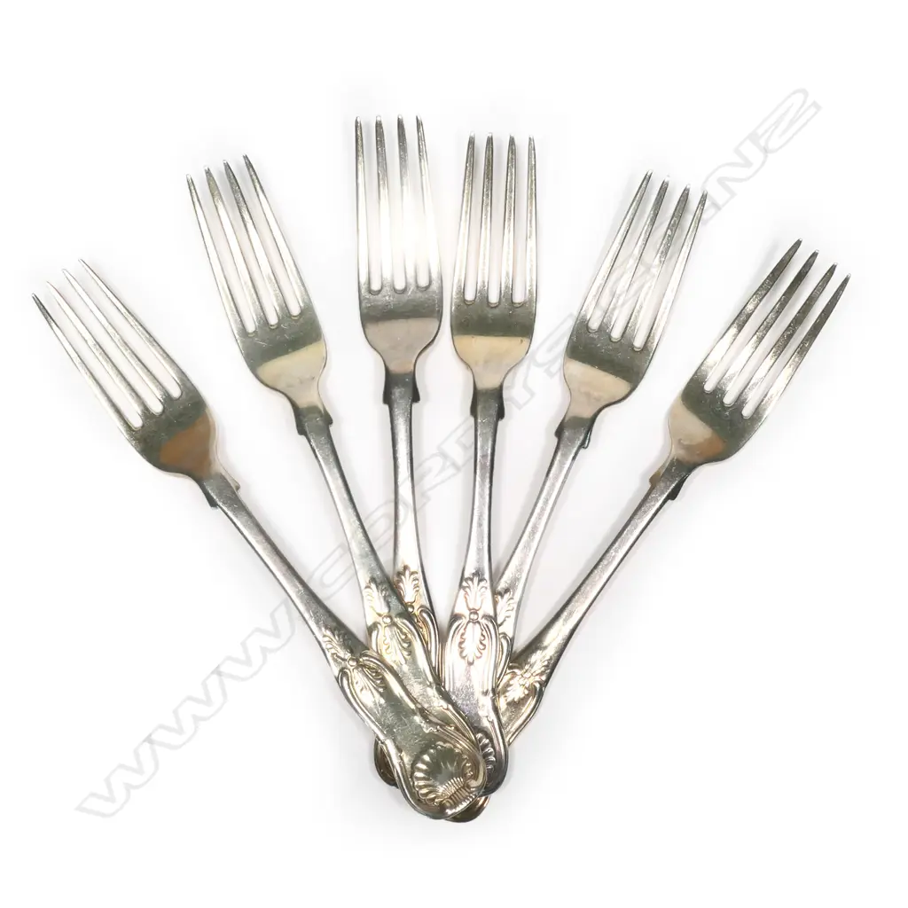 A composite set of six Victorian silver dessert forks, Image 1++