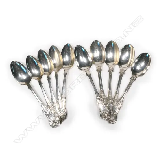 A composite set of ten silver King's Pattern teaspoons,