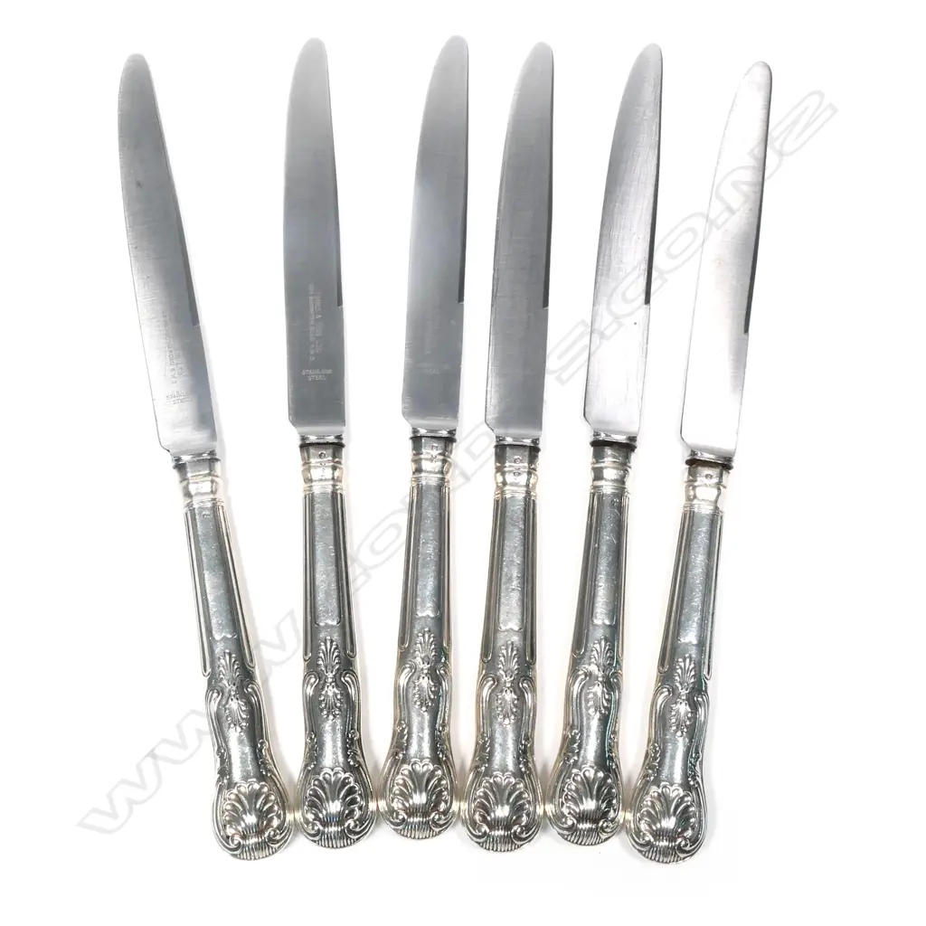 A set of six Victorian silver handled King's Pattern table knives, Image 1++