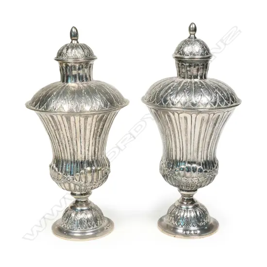 A rare pair of 18thC German Nuremberg silver lidded tea caddies,