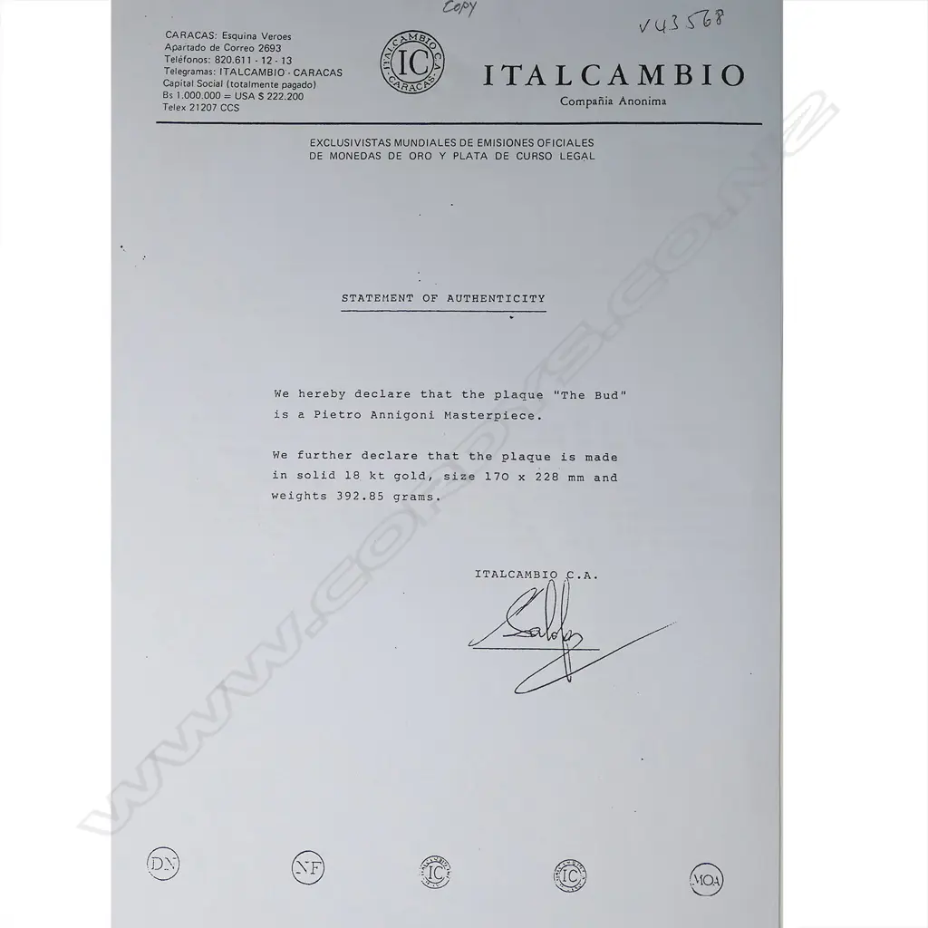 A rare Pietro Annigoni solid 18ct yellow gold plaque, 'The Bud', c.1978 Image 1++