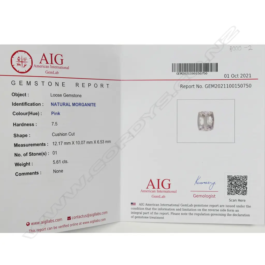 A cushion cut loose morganite stone, Image 1++