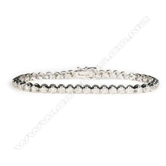 A 9ct white gold and diamond tennis bracelet,