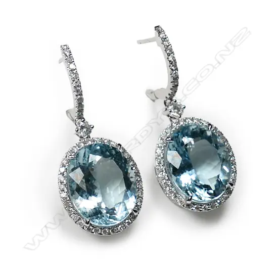 A pair of 14ct white gold, aquamarine and diamond earrings,