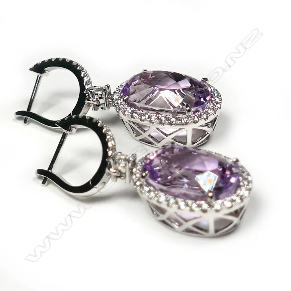 A pair of 14ct white gold, ruby and diamond cluster drop earrings, Image 1++