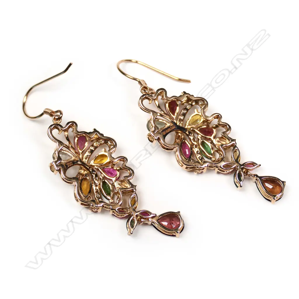 A pair of 18ct rose gold, diamond and tourmaline earrings, Image 1++