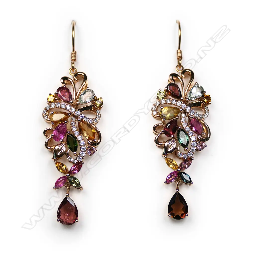 A pair of 18ct rose gold, diamond and tourmaline earrings, Image 1++