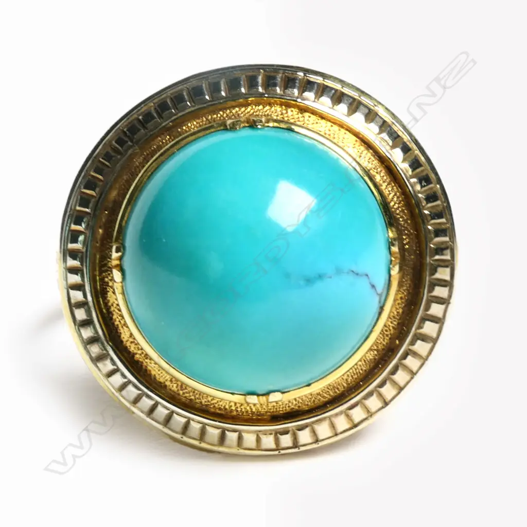 A retro 14ct gold and turquoise ring, Image 1++