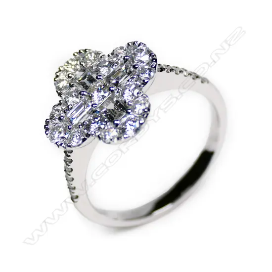 An 18ct white gold, marquise diamond ring,