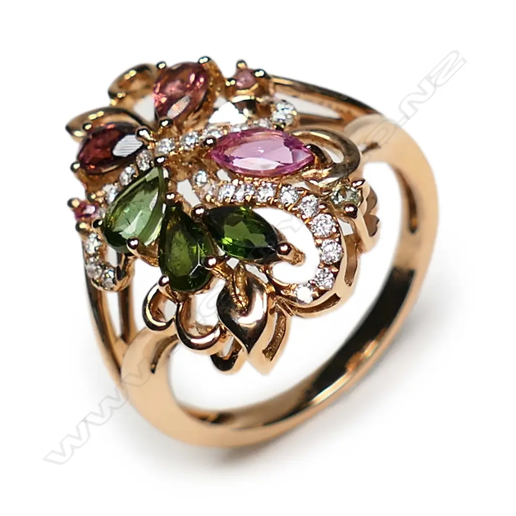 An 18ct rose gold, tourmaline and diamond ring, Image 1++