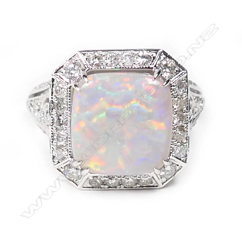 A 14ct white gold opal and diamond cocktail ring, Image 1++