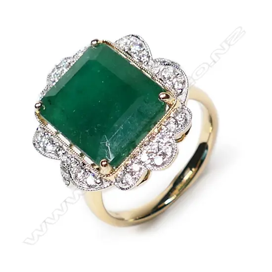 A 14ct gold emerald and diamond vintage style ring,