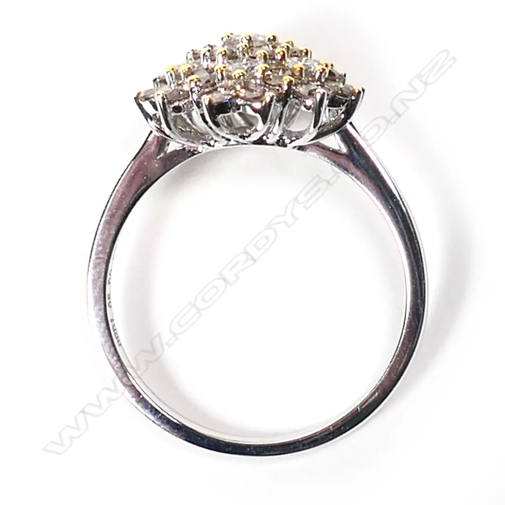 A 14ct white gold and diamond cluster ring, Image 1++
