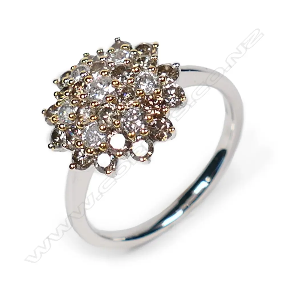 A 14ct white gold and diamond cluster ring, Image 1++