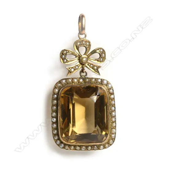 A 9ct gold Victorian pearl and citrine pendant,
