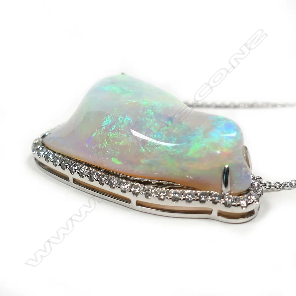 A 14ct white gold opal and diamond statement necklace, Image 1++