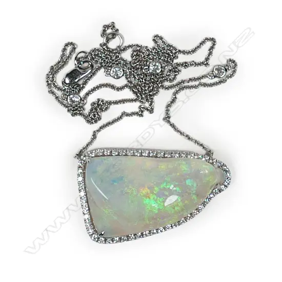 A 14ct white gold opal and diamond statement necklace,