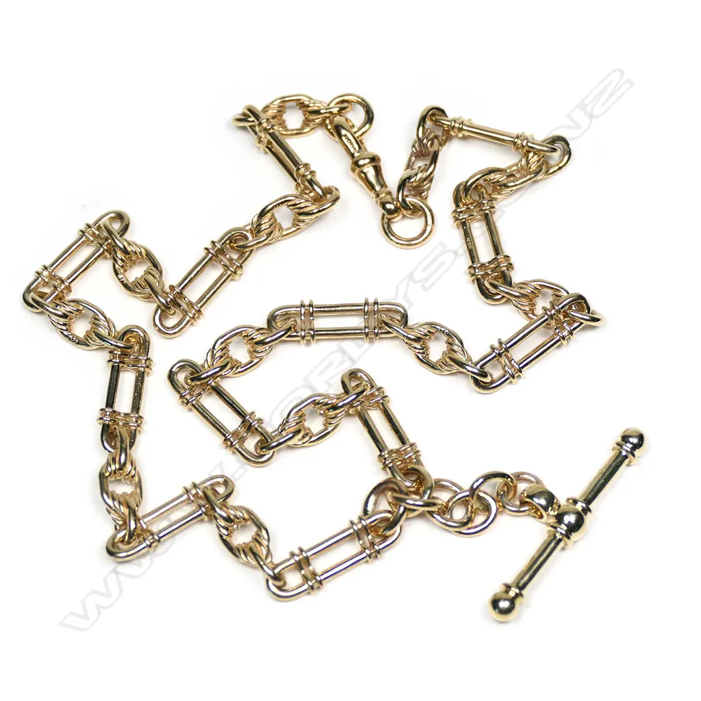 A modern 9ct yellow gold Albert chain, Image 1++