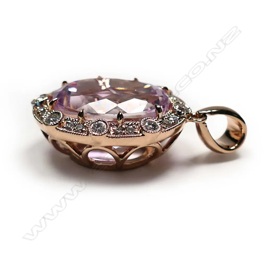A 14ct rose gold, kunzite and diamond pendant, Image 1++