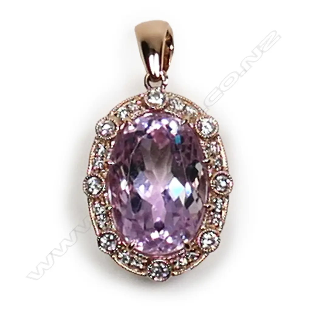 A 14ct rose gold, kunzite and diamond pendant, Image 1++