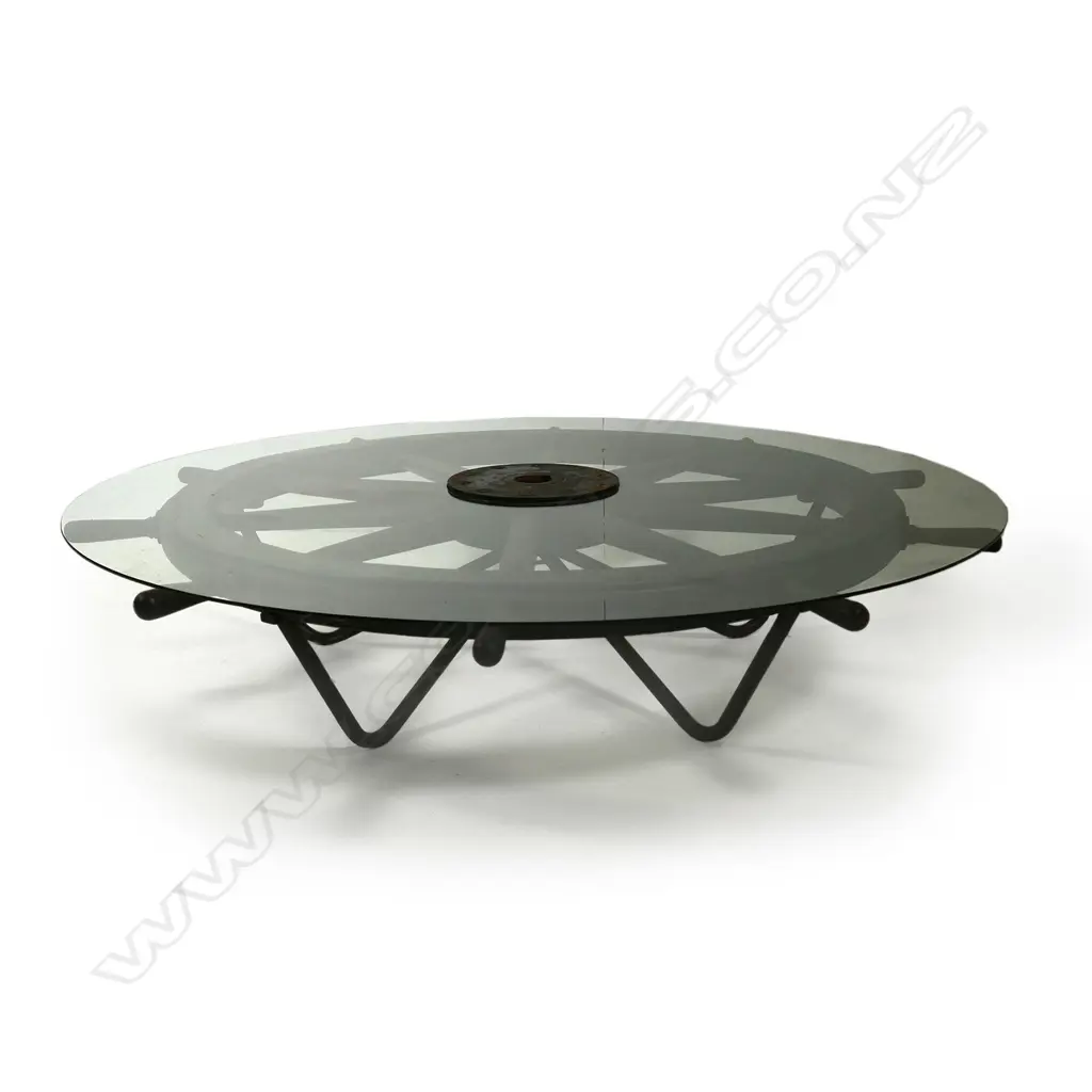 A large antique ten spoke ship's wheel, Image 1++