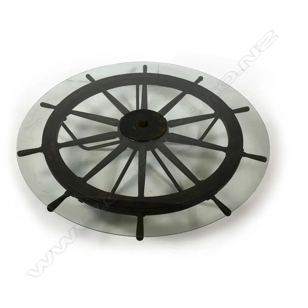 A large antique ten spoke ship's wheel, Image 1++