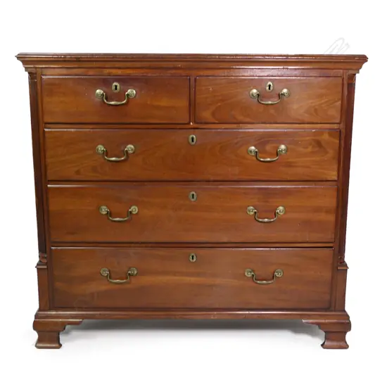 A Georgian mahogany five drawer chest,