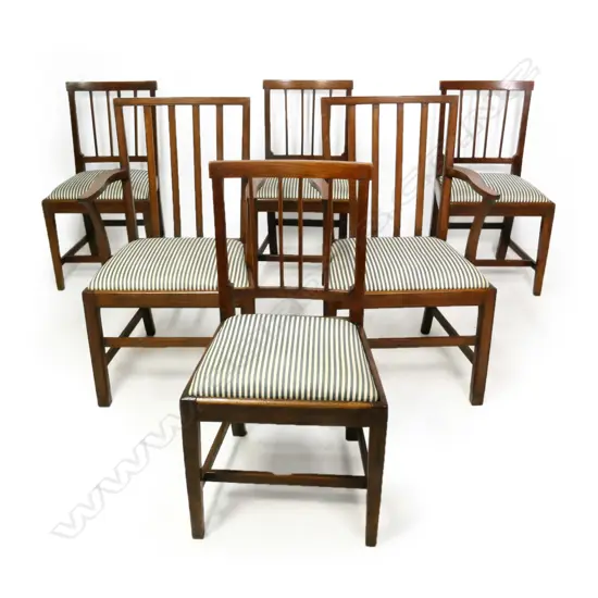 A set of six oak Sheraton style dining chairs,