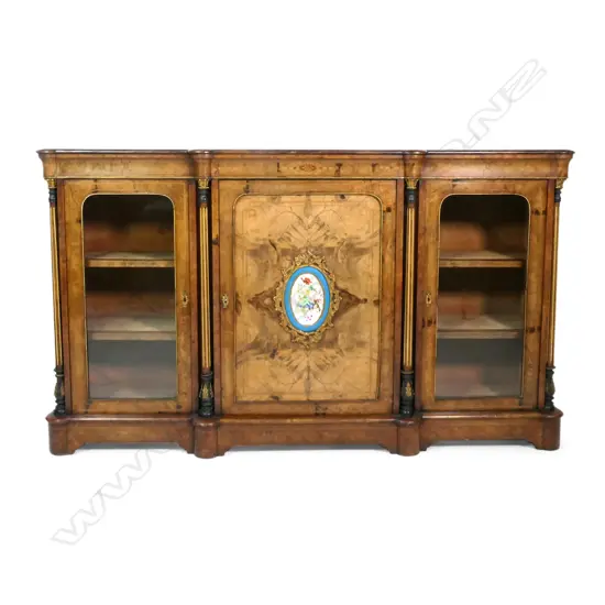 A Victorian burr walnut credenza,