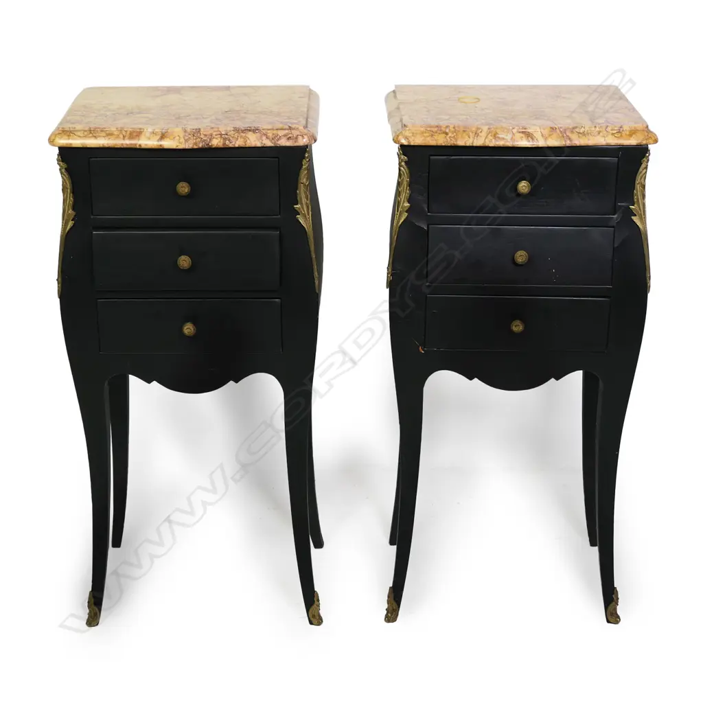 A pair of contemporary French antique style side cabinets, ebonised with ormolu mounts, Image 1++