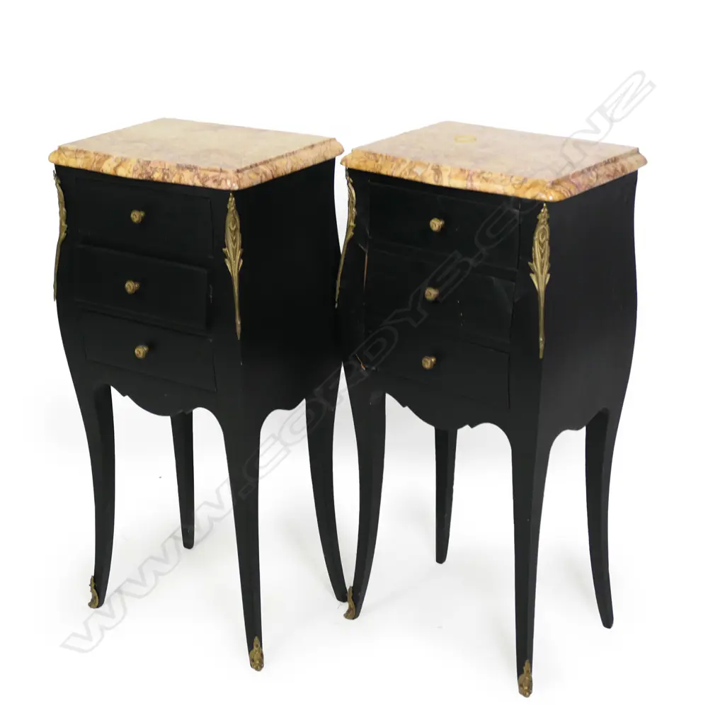 A pair of contemporary French antique style side cabinets, ebonised with ormolu mounts, Image 1++