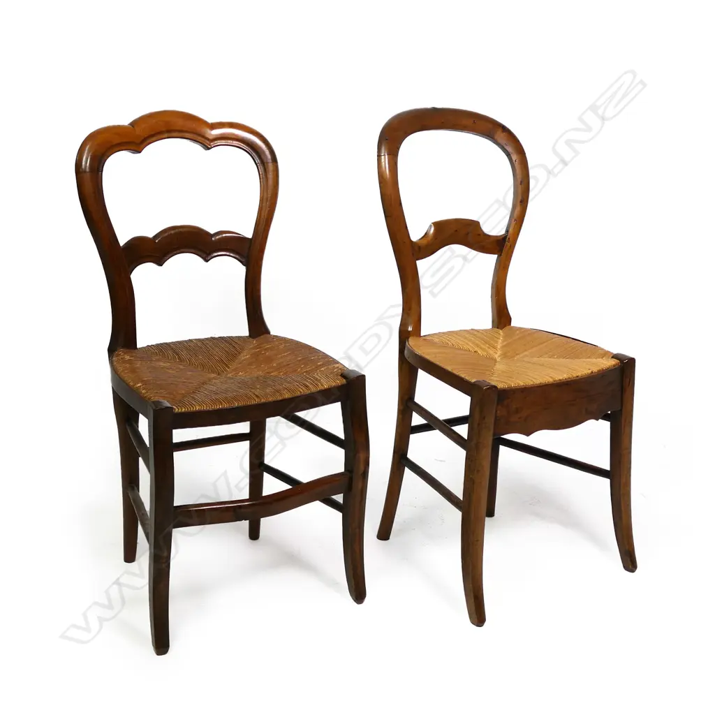 A harlequin set of French provincial, beech, rush seated dining chairs, Image 1++