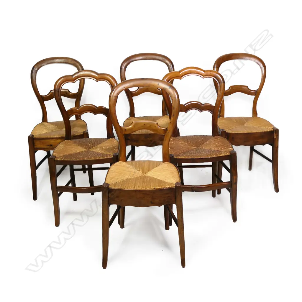 A harlequin set of French provincial, beech, rush seated dining chairs, Image 1++