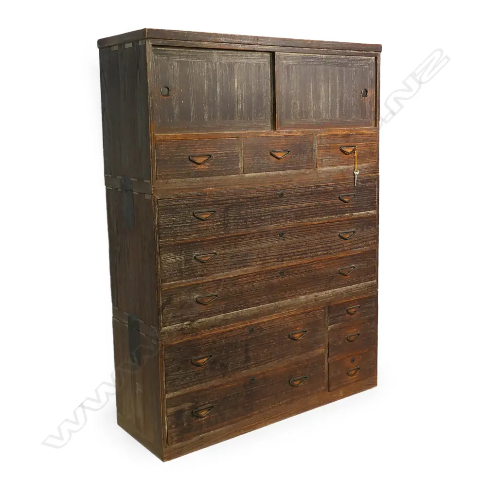 An early 20thC Japanese three section kimono chest, Image 1++