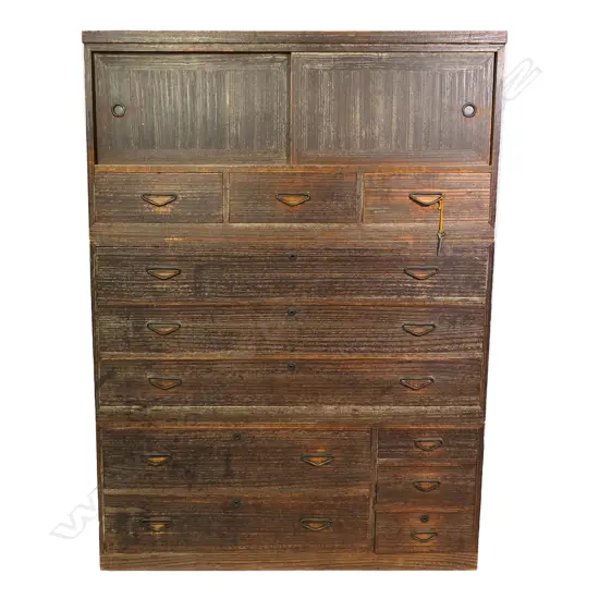 An early 20thC Japanese three section kimono chest,