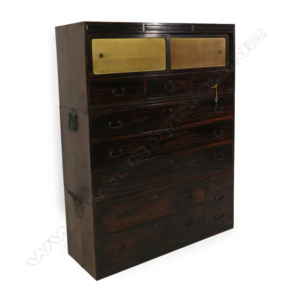 An early 20thC Japanese Taisho period ebony fronted kimono chest, Image 1++