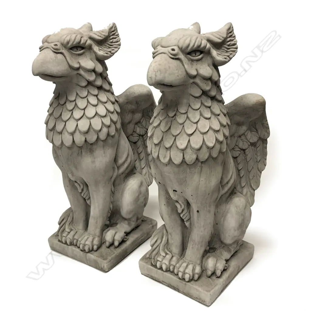 A pair of fine concrete garden/entrance seated griffins Image 1++