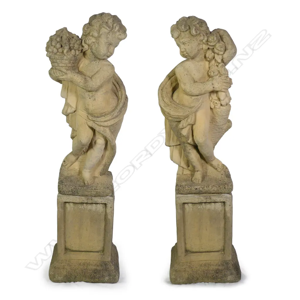 A pair of allegorical church stone garden cherubs, Image 1++