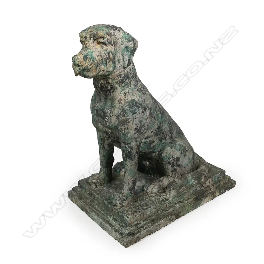 A very large vintage fibrous cement seated dog garden sculpture, Image 1++