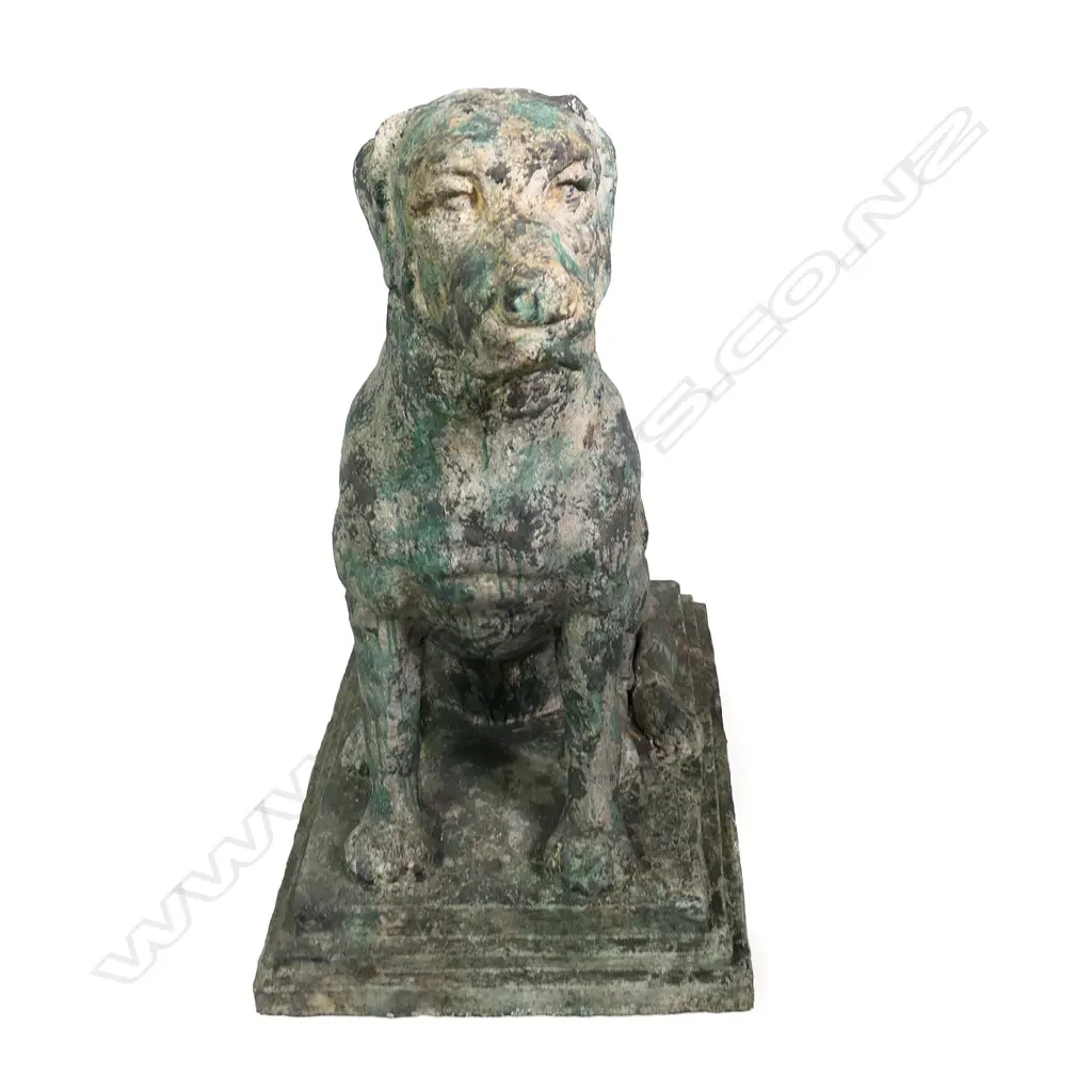 A very large vintage fibrous cement seated dog garden sculpture, Image 1++