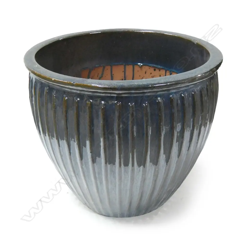 A large teal blue glazed garden pot, Image 1++