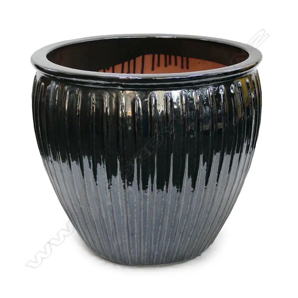 A large black glazed garden pot, Image 1++