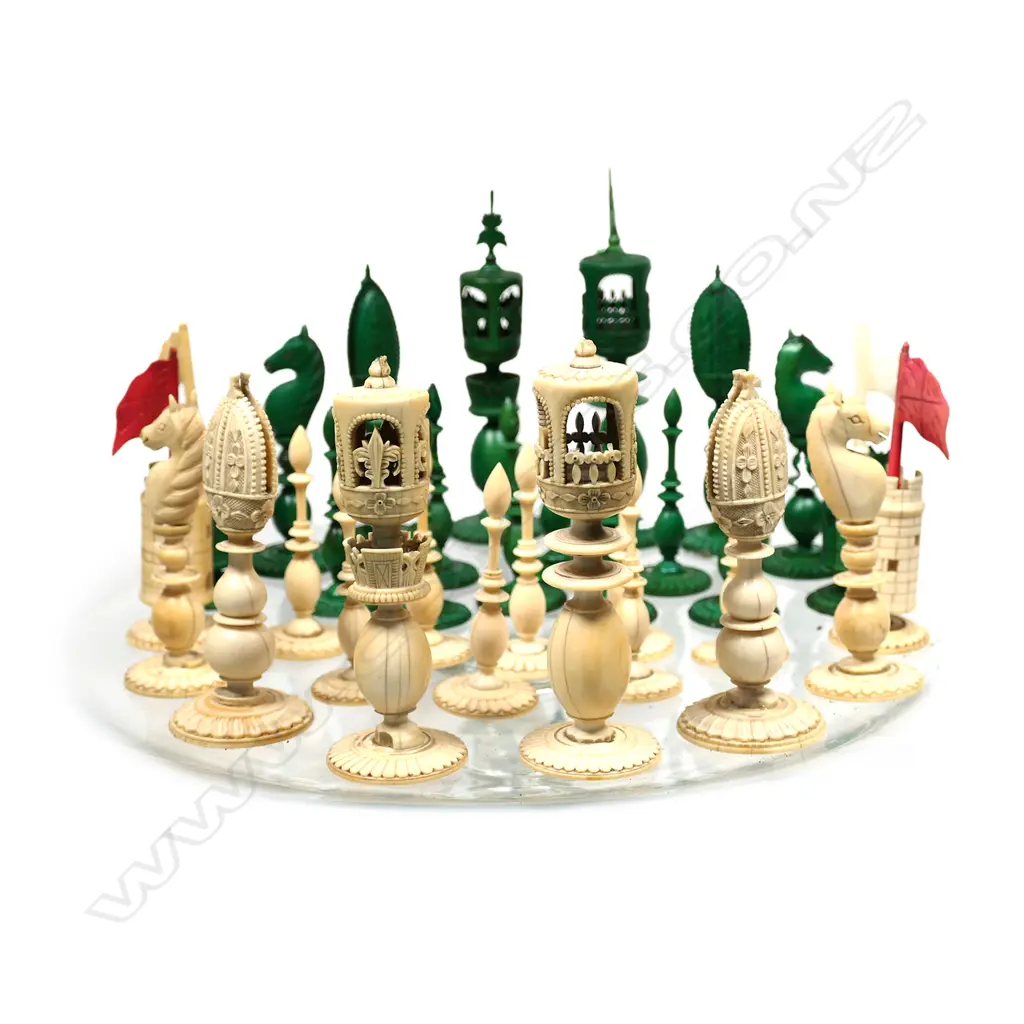 A 19thC Anglo-Indian stained ivory chess set Image 1++