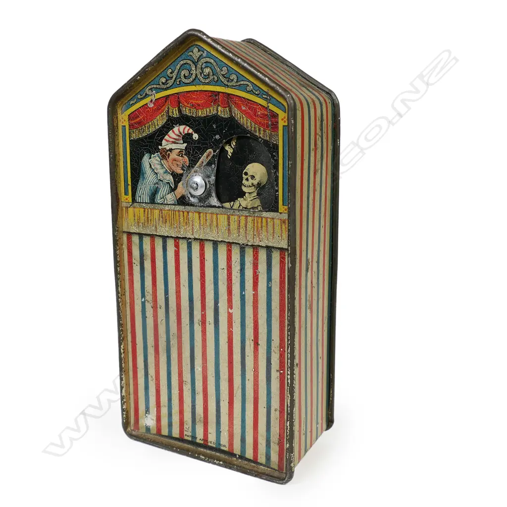 A rare Punch and Judy tin plate, mechanical money bank Image 1++