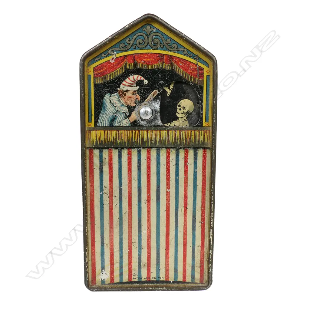 A rare Punch and Judy tin plate, mechanical money bank Image 1++